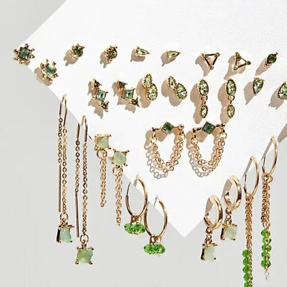 FREE PEOPLE Set For Life Stud Earring Set In Peridot NWT - Picture 1 of 4